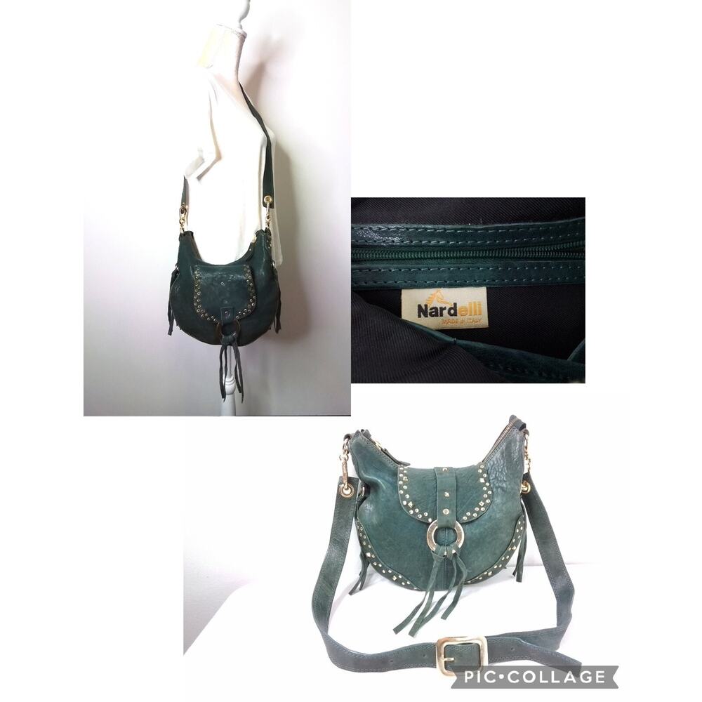 Nardelli Purse Leather Teal w/Metal Accents Handbag #W2697